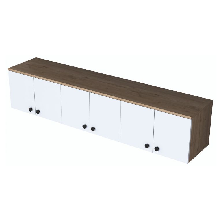 Mobile Pensile Marrone Rovere Bianco 6 Ante 3 Vani 180x44h cm, Apertura Battente - Jelsi
