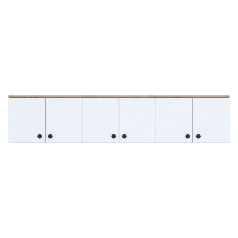 Mobile Pensile Marrone Rovere Bianco 6 Ante 3 Vani 180x44h cm, Apertura Battente - Jelsi