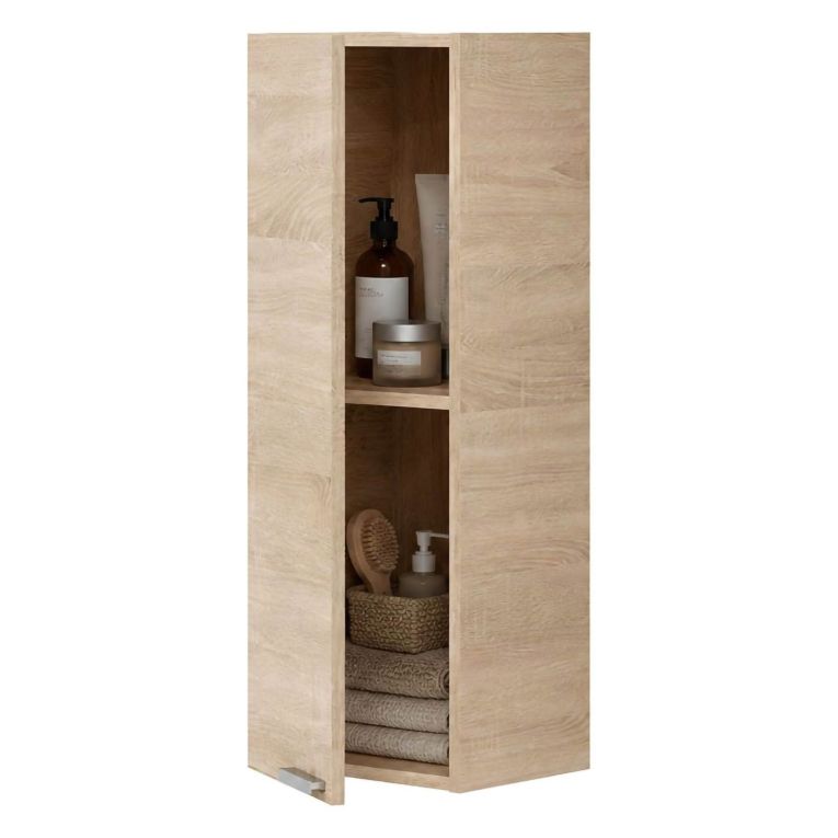 Mobile Pensile Marrone Rovere Grigio un Ripiano Un'anta 30x85h cm, Reversibile - Parga