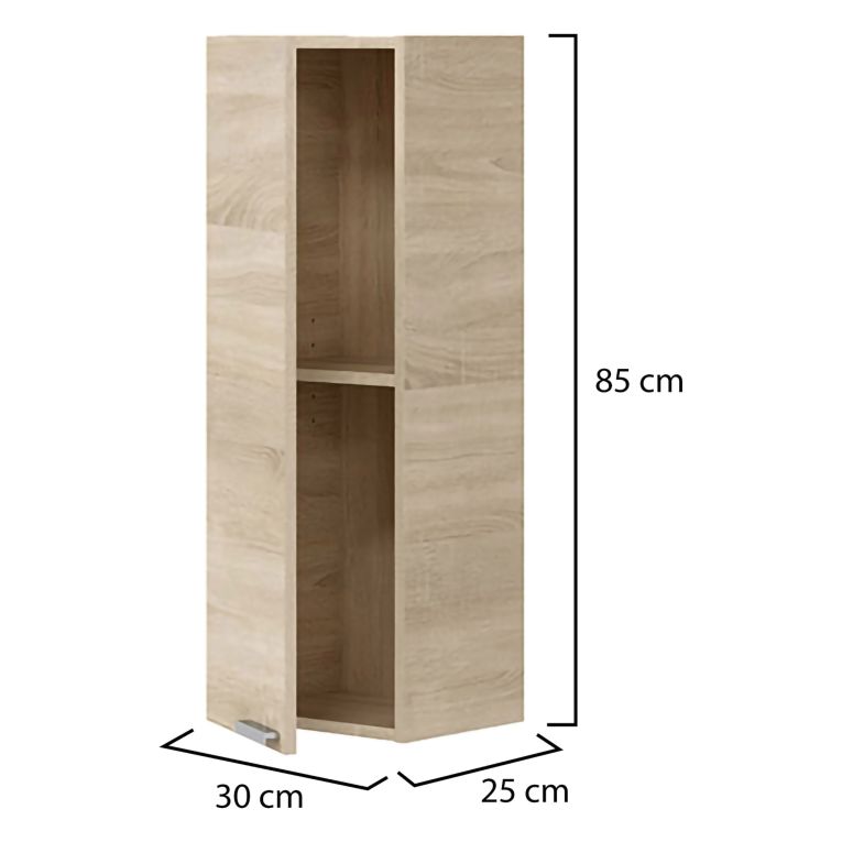 Mobile Pensile Marrone Rovere Grigio un Ripiano Un'anta 30x85h cm, Reversibile - Parga