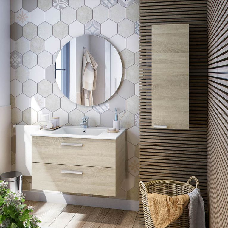 Mobile Pensile Marrone Rovere Grigio un Ripiano Un'anta 30x85h cm, Reversibile - Parga