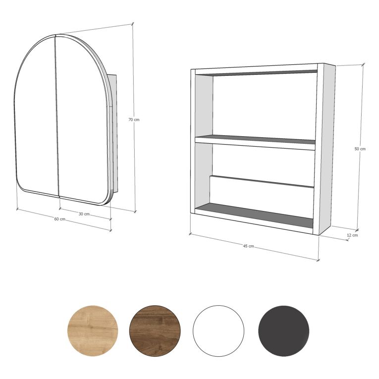 Mobile Pensile Marrone Rovere Trasparente Specchio Incluso un Ripiano 60x70h cm, 2 Ante - Vigano
