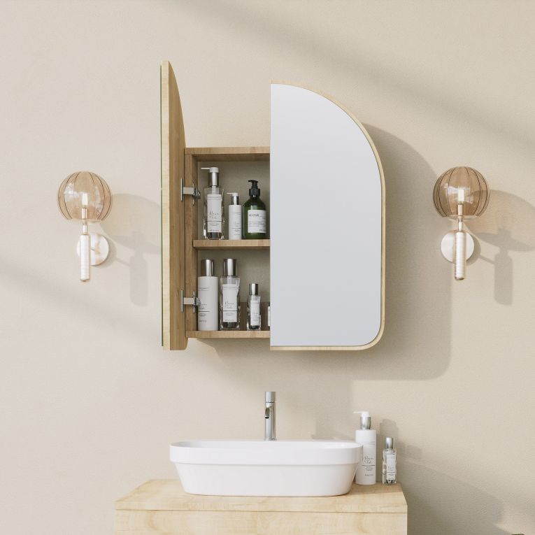 Mobile Pensile Marrone Rovere Trasparente Specchio Incluso un Ripiano 60x70h cm, 2 Ante - Vigano