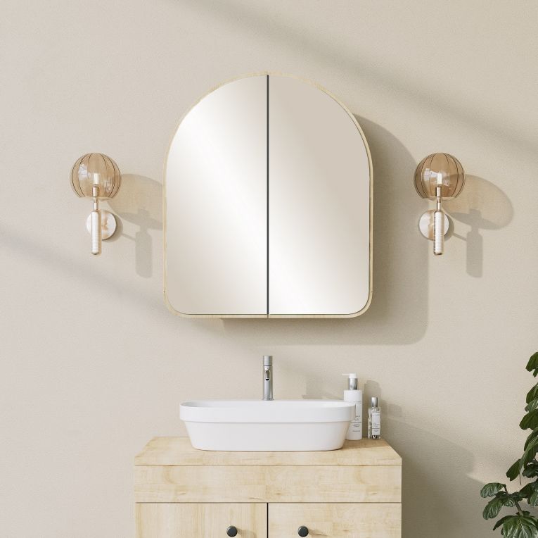 Mobile Pensile Marrone Rovere Trasparente Specchio Incluso un Ripiano 60x70h cm, 2 Ante - Vigano
