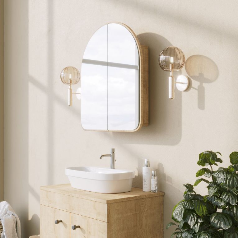 Mobile Pensile Marrone Rovere Trasparente Specchio Incluso un Ripiano 60x70h cm, 2 Ante - Vigano