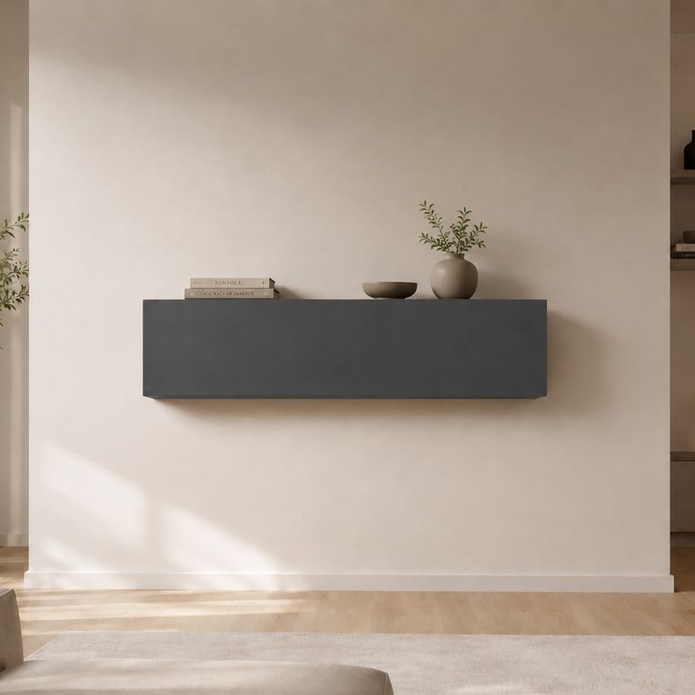 Mobile Pensile Nero Antracite 2 Vani Un'anta 180x40h cm, Apertura a Ribalta - Anette
