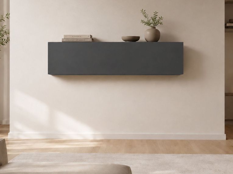 Mobile Pensile Nero Antracite 2 Vani Un'anta 180x40h cm, Apertura a Ribalta - Anette