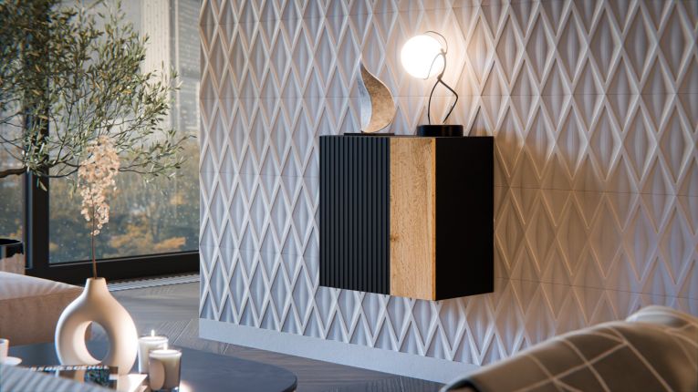 Mobile Pensile Nero Antracite Marrone Rovere un Ripiano Modulabile 49.9x50h cm, 2 Vani - Fonteno