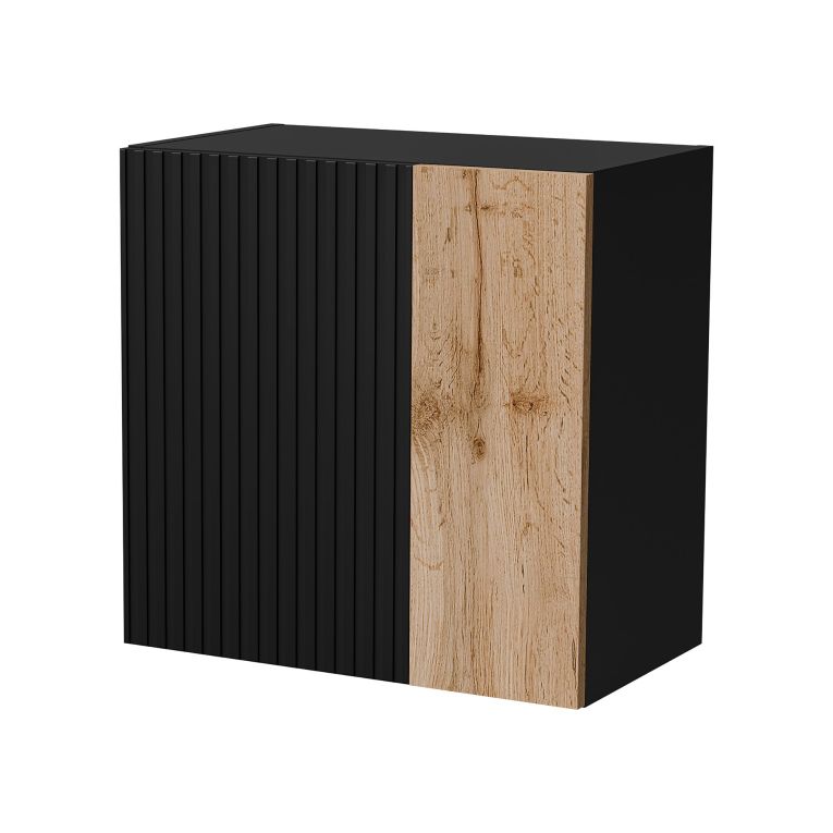 Mobile Pensile Nero Antracite Marrone Rovere un Ripiano Modulabile 49.9x50h cm, 2 Vani - Fonteno
