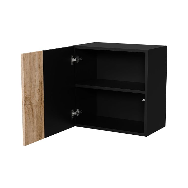 Mobile Pensile Nero Antracite Marrone Rovere un Ripiano Modulabile 49.9x50h cm, 2 Vani - Fonteno