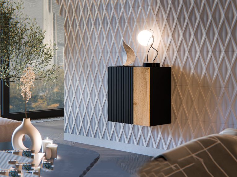 Mobile Pensile Nero Antracite Marrone Rovere un Ripiano Modulabile 49.9x50h cm, 2 Vani - Fonteno