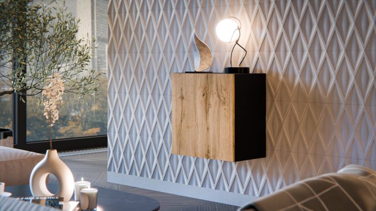 Mobile Pensile Nero Antracite Marrone Rovere un Ripiano Modulabile 49.9x50h cm, 2 Vani - Sparone