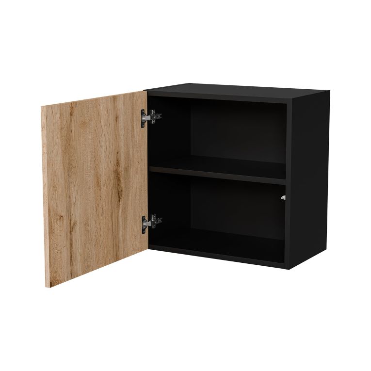 Mobile Pensile Nero Antracite Marrone Rovere un Ripiano Modulabile 49.9x50h cm, 2 Vani - Sparone