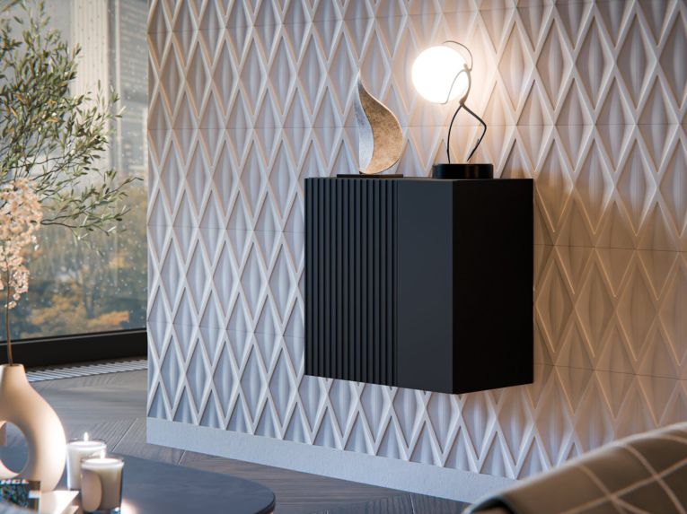 Mobile Pensile Nero Antracite un Ripiano Modulabile 49.9x50h cm, Apertura Push Pull - Fonteno