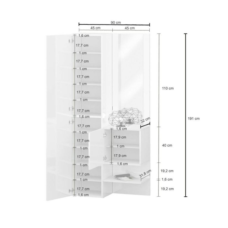Mobile per ingresso 2 ante bianco 90x190h cm - Bauladu