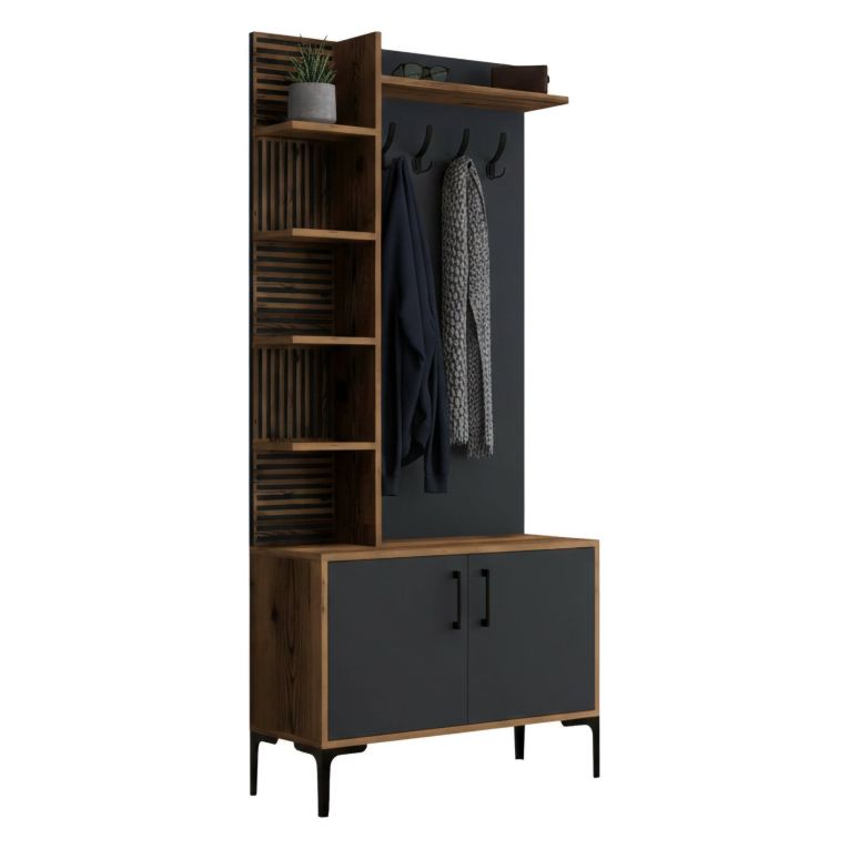 Mobile per ingresso 2 ante legno e metallo noce e antracite 90x200h cm - Anja
