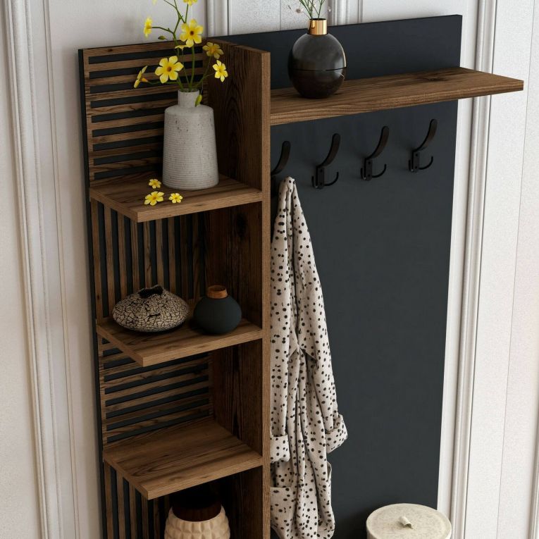 Mobile per ingresso 2 ante legno e metallo noce e antracite 90x200h cm - Anja