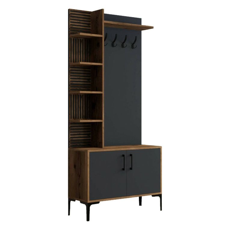 Mobile per ingresso 2 ante legno e metallo noce e antracite 90x200h cm - Anja