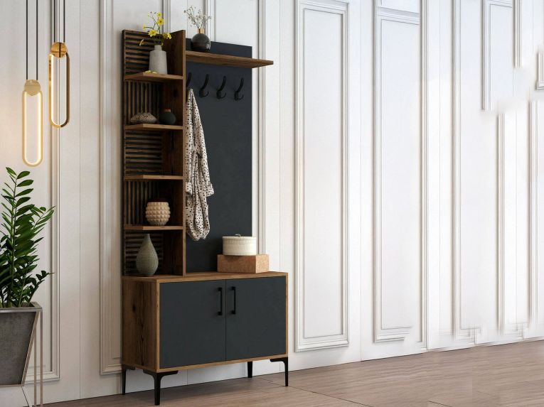 Mobile per ingresso 2 ante legno e metallo noce e antracite 90x200h cm - Anja