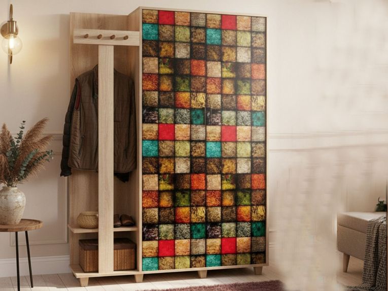 Mobile per ingresso 2 ante quercia e multicolore 135x194h cm - Liana