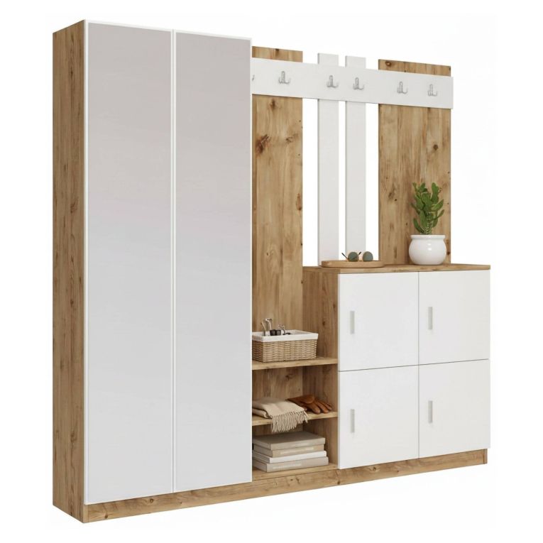 Mobile per ingresso 4 ante quercia e bianco 187x180h cm - Artin