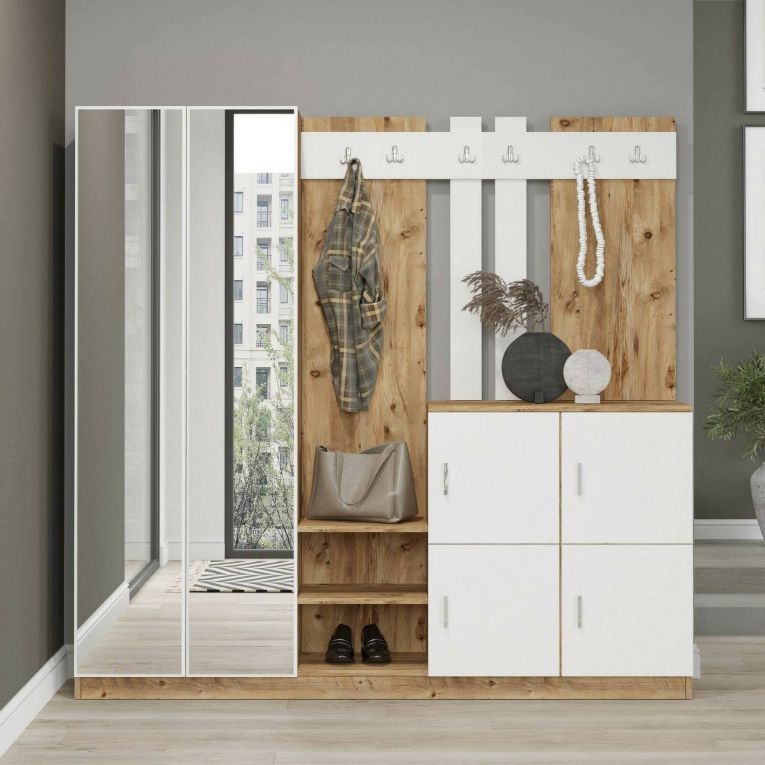 Mobile per ingresso 4 ante quercia e bianco 187x180h cm - Artin