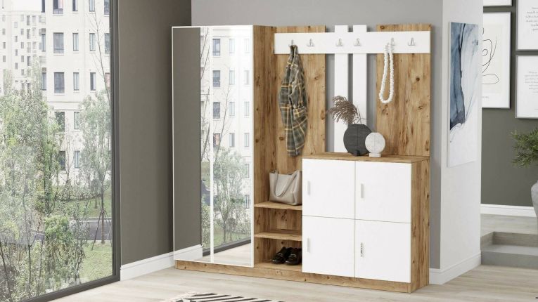 Mobile per ingresso 4 ante quercia e bianco 187x180h cm - Artin