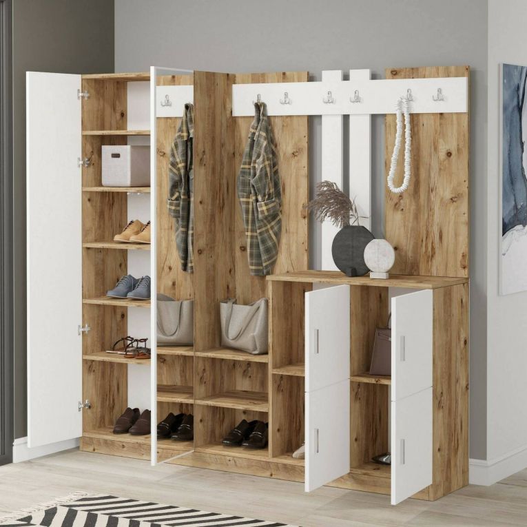 Mobile per ingresso 4 ante quercia e bianco 187x180h cm - Artin
