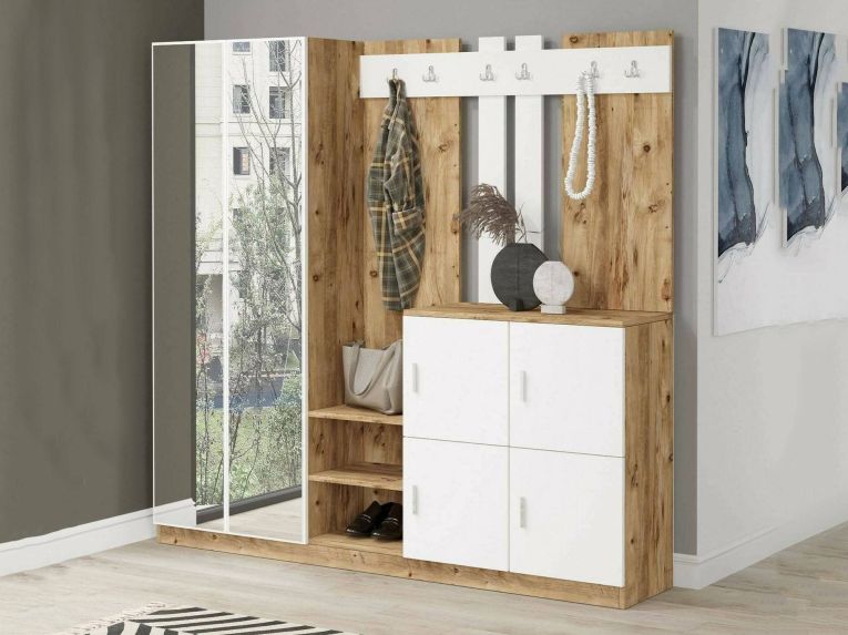 Mobile per ingresso 4 ante quercia e bianco 187x180h cm - Artin