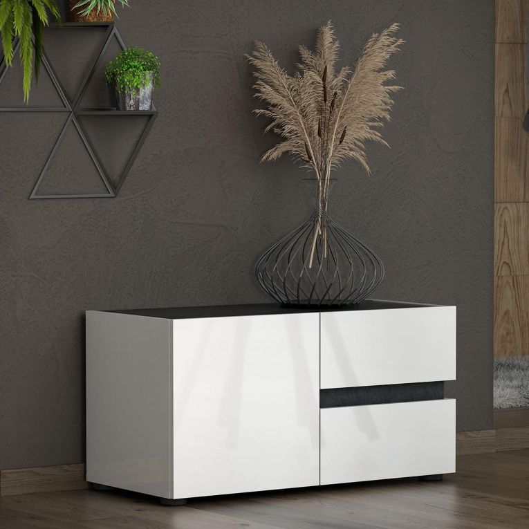 Mobile per ingresso con 2 cassetti bianco lucido e antracite 80x42h cm - Seul