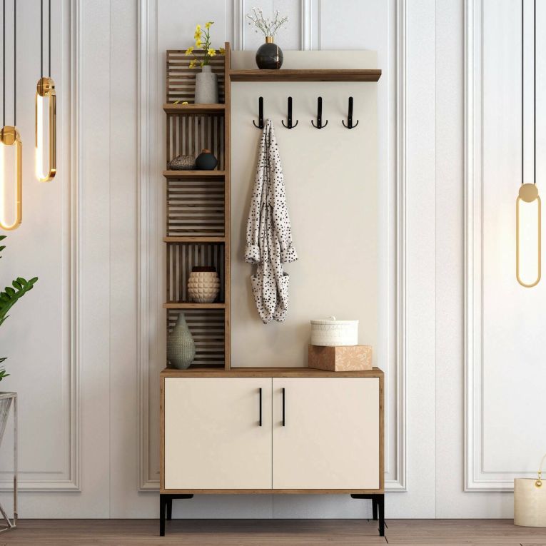 Mobile per ingresso da parete 2 ante noce e crema 90x200h cm - Loredana