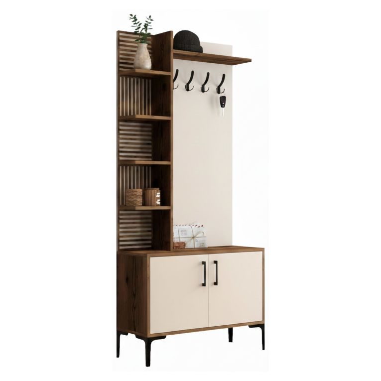 Mobile per ingresso da parete 2 ante noce e crema 90x200h cm - Loredana