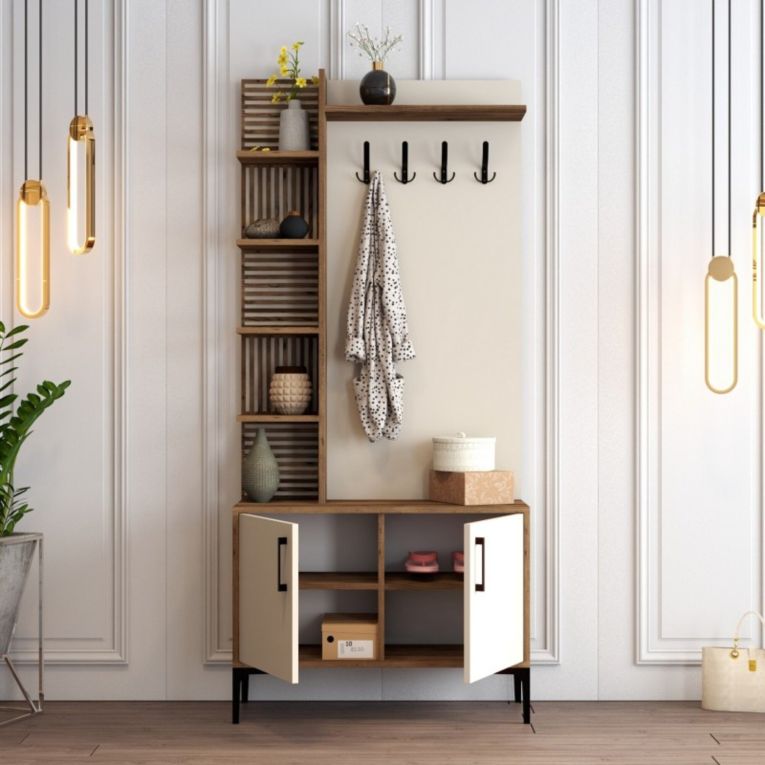 Mobile per ingresso da parete 2 ante noce e crema 90x200h cm - Loredana