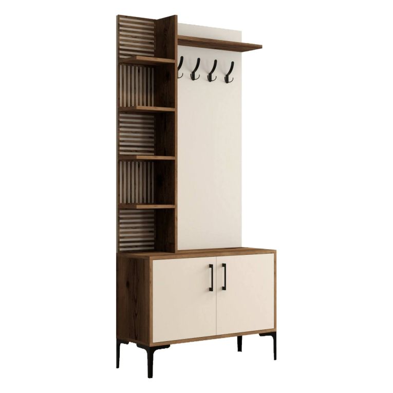 Mobile per ingresso da parete 2 ante noce e crema 90x200h cm - Loredana