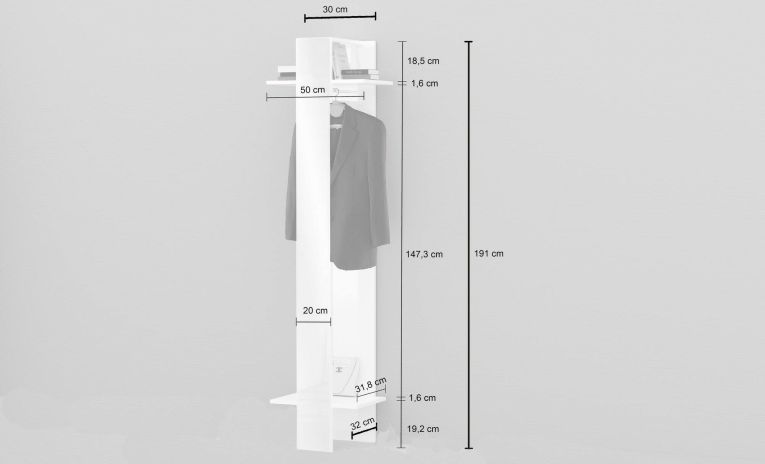 Mobile per ingresso da parete bianco 50x190h cm - Maura