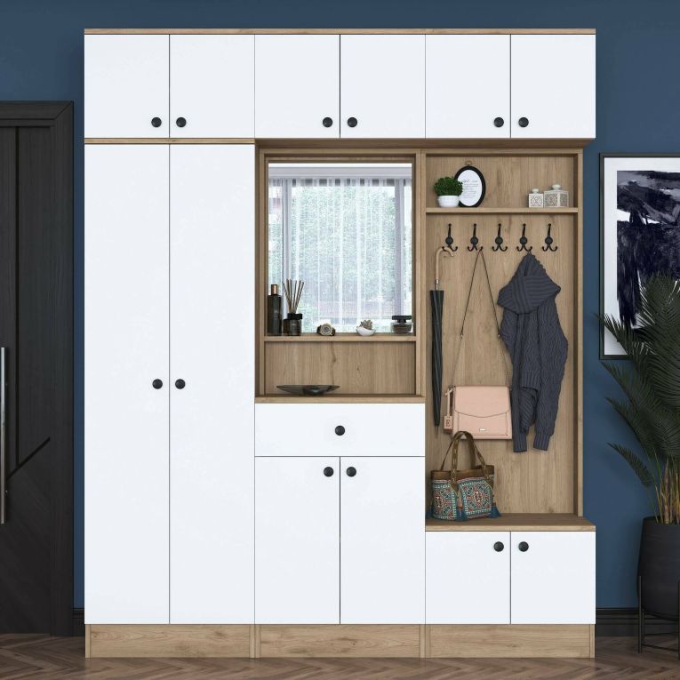 Mobile per ingresso e cassetto noce e bianco 179x226h cm - Adonis