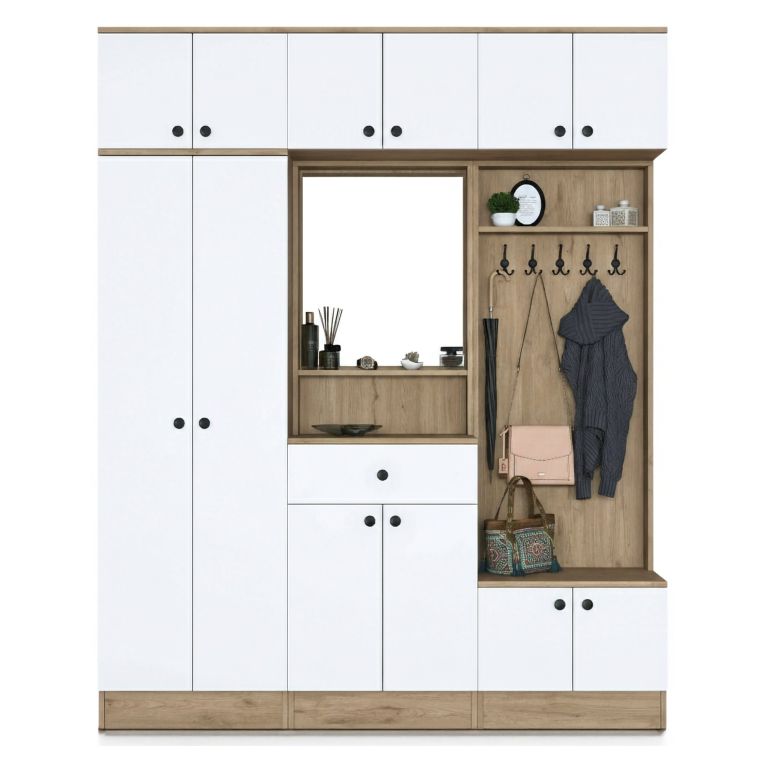 Mobile per ingresso e cassetto noce e bianco 179x226h cm - Adonis