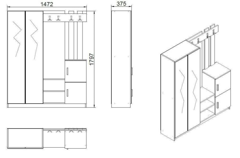 Mobile per ingresso grande 3 ante bianco 147x179h cm - Hene