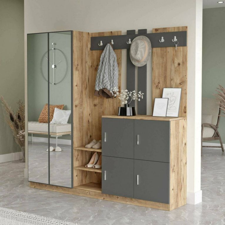 Mobile per ingresso grande 4 ante quercia e antracite 187x180h cm - Artin