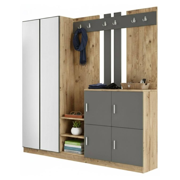 Mobile per ingresso grande 4 ante quercia e antracite 187x180h cm - Artin