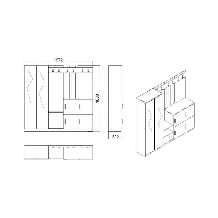 Mobile per ingresso grande 4 ante quercia e antracite 187x180h cm - Artin