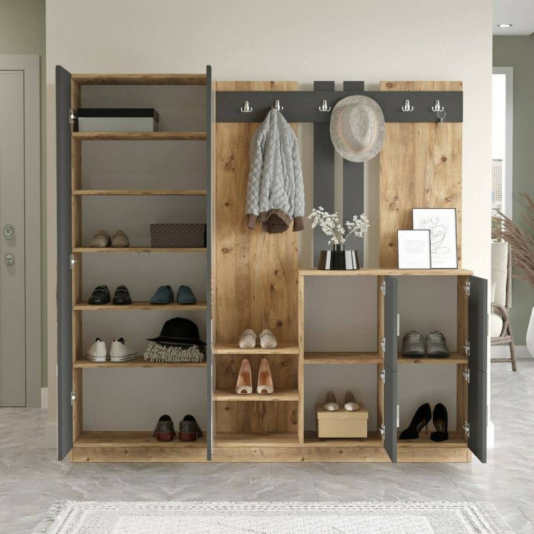 Mobile per ingresso grande 4 ante quercia e antracite 187x180h cm - Artin
