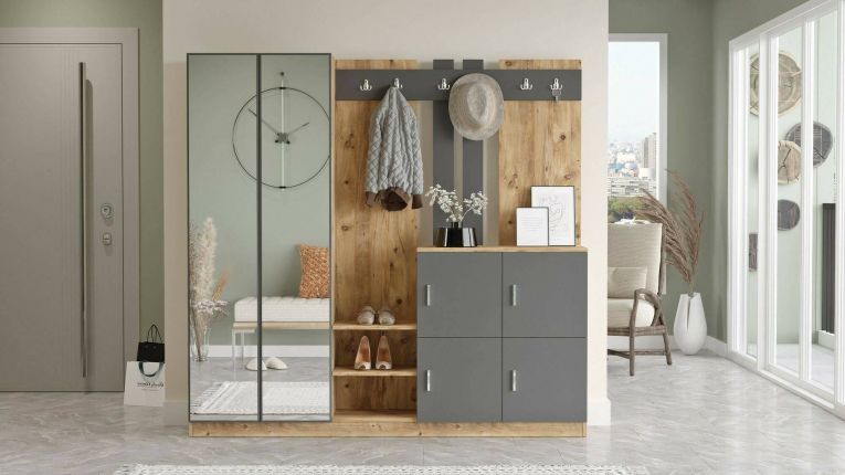 Mobile per ingresso grande 4 ante quercia e antracite 187x180h cm - Artin