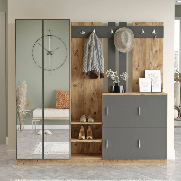 Mobile per ingresso grande 4 ante quercia e antracite 187x180h cm - Artin
