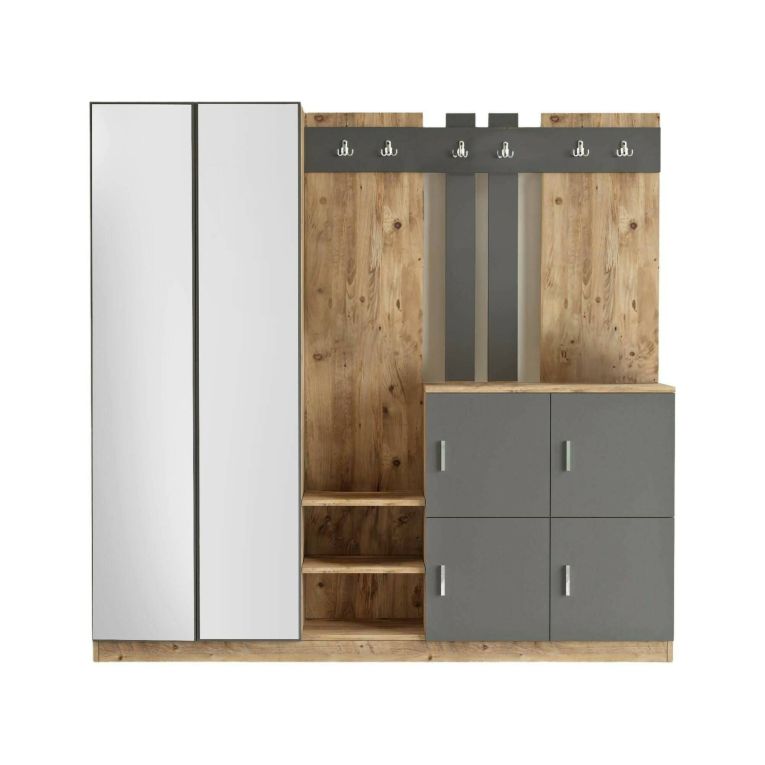 Mobile per ingresso grande 4 ante quercia e antracite 187x180h cm - Artin