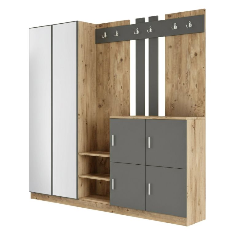 Mobile per ingresso grande 4 ante quercia e antracite 187x180h cm - Artin