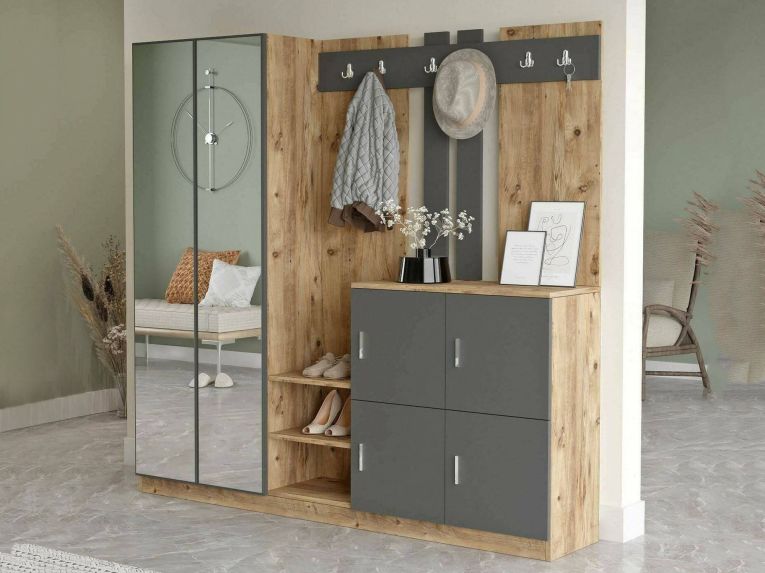 Mobile per ingresso grande 4 ante quercia e antracite 187x180h cm - Artin