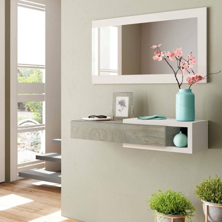 Mobile per ingresso piccolo sospeso bianco e rovere 95x19h cm - Arty