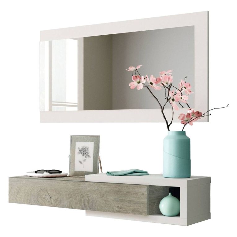 Mobile per ingresso piccolo sospeso bianco e rovere 95x19h cm - Arty
