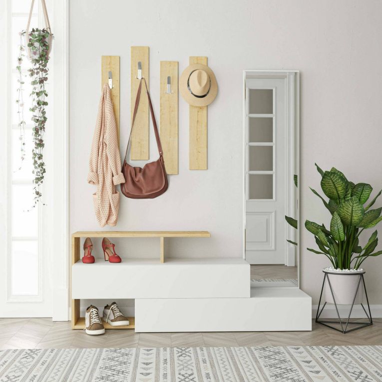 Mobile per ingresso sospeso 2 ante bianco e rovere 137x54h cm - Ascari